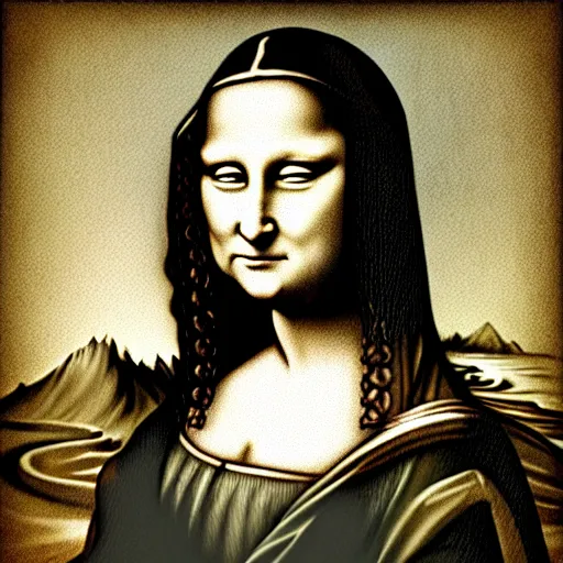 Image similar to grunge drawing of a happy mona lisa in the style of the grudge | horror themed | loony toons style