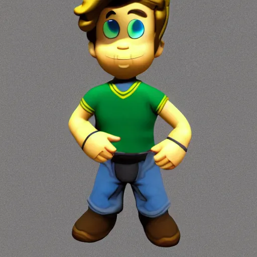 Prompt: 3 d toy vault boy from fallout : new wegas,