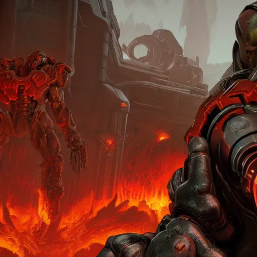 Image similar to character from doom 2 0 1 6, doom eternal