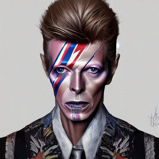 Image similar to a portrait of david bowie as a wizard, upper half portrait, urban motifs, intricate, elegant, highly detailed, digital painting, trending on artstation, concept art, smooth sharp focus, illustration, art by artgerm and greg rutkowski