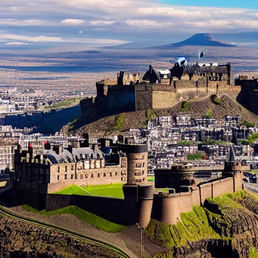 Prompt: aerial photo of edinburgh castle with a desert background