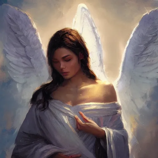 Image similar to biblically accurate angel, oil painting, by Greg Rutkowski