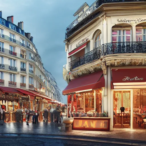 Image similar to 8 k hd detailed octane render of a parisian cafe in the 1 8 0 0 s