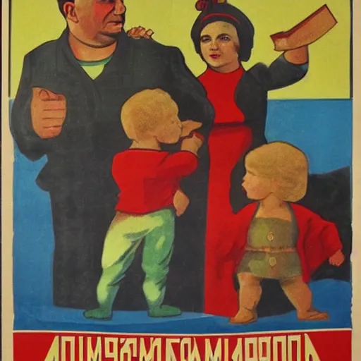 Image similar to man, woman, child, soviet propaganda style