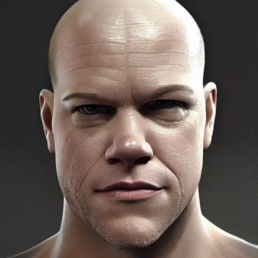 Image similar to hyperrealistic mixed media image of Matt Damon bald with scalp shaped !!foreskin!!, stunning 3d render inspired art by István Sándorfi and Greg Rutkowski, perfect facial symmetry, realistic, highly detailed attributes and atmosphere, dim volumetric cinematic lighting, 8k octane extremely hyper-detailed render, post-processing, masterpiece,