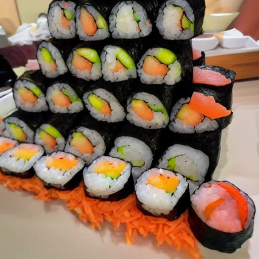 Image similar to a mountain of sushi