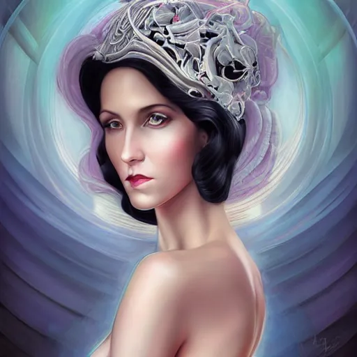 Image similar to an art nouveau, ( streamline moderne ), multi - racial portrait in the style of anna dittmann and charlie bowater and chanthara. very large, clear, expressive, and intelligent eyes. centered, ultrasharp focus, dramatic lighting, photorealistic digital matte painting, intricate symmetrical ultra detailed background.