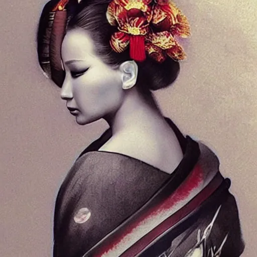 Image similar to “ old photo of jennifer lawrence as a geisha, hd, photorealistic ”