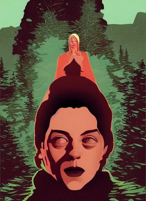 Image similar to Twin Peaks poster artwork by Michael Whelan and Tomer Hanuka, Karol Bak of teenage dream, from scene from Twin Peaks, clean, simple illustration, nostalgic, domestic