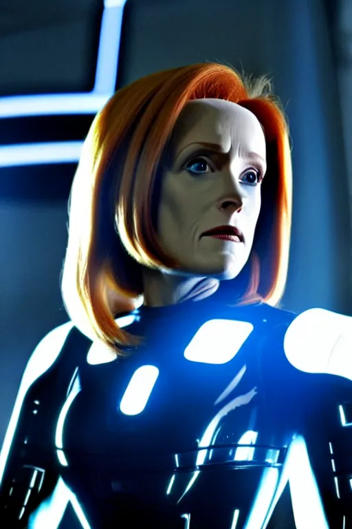 Prompt: dana scully in tron : legacy, tron : evolution