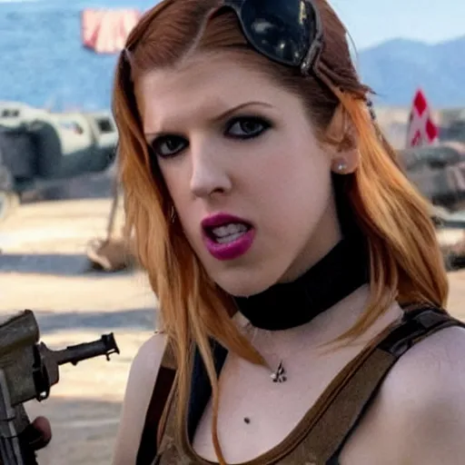 Prompt: still of Anna Kendrick as Tank Girl in Tank Girld remake 2029