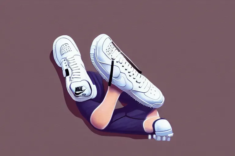 Prompt: a ultradetailed painting of a stylish woman laying on the ground, she is wearing nike air force 1 sneakers, trending on artstation