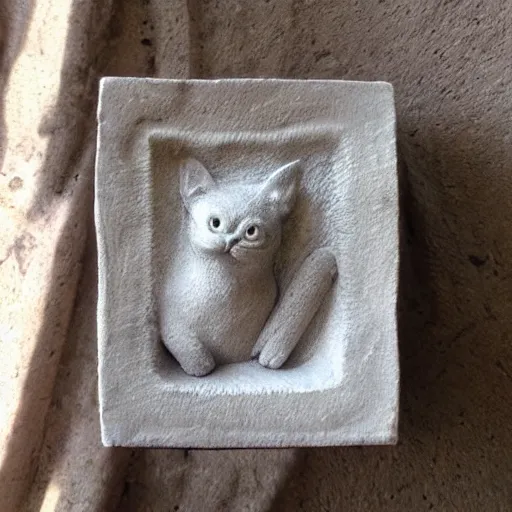 Image similar to medium - shot realistic light grey clay cat, rough, handmade, fingerprints on clay, masterpiece, by adam beane