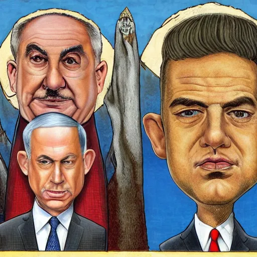 Image similar to benjamin netanyahu's dream conundrum, highly detalied, by michael cheval