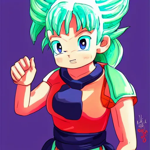 Image similar to fusion of chi - chi and bulma, digital art, high quality anime artstyle, intricate