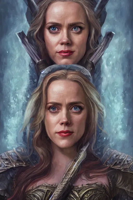 Prompt: A fantasy comic book style portrait painting of, hybrid of Rachel McAdams, Amy Adams, as an Atlantean, Reptilian Warrior, Mystical Valkyrie, Armor, Sword, Archer Bow, Spear, Sheild, François Boucher, Oil Painting, unreal 5, DAZ, hyperrealistic, octane render, Regal, Refined, Coherent, Detailed Digital Art, RPG portrait, William-Adolphe Bouguereau, Michael Cheval, Walt Disney (1937), Steampunk, dynamic lighting, Highly Detailed, Cinematic Lighting, Unreal Engine, 8k, HD