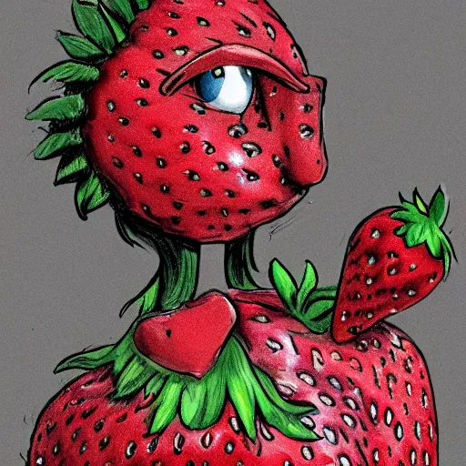 Prompt: strawberry creature with multiple eyes concept art