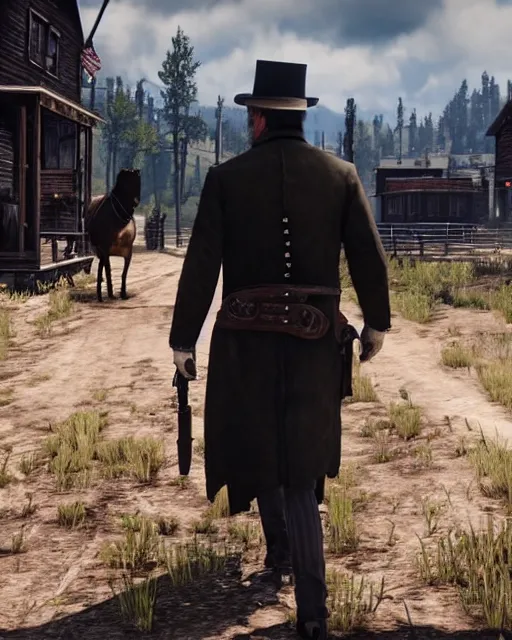 Image similar to Joe Biden in RDR2, gameplay screenshot, mid-shot