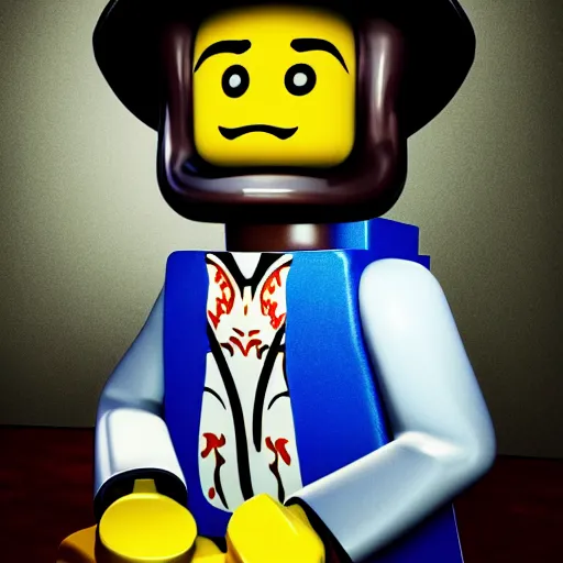 Image similar to a still life portrait of a roblox character, baroque, painting, realistic portrait, roblox corporation, lego, character painting, sitting