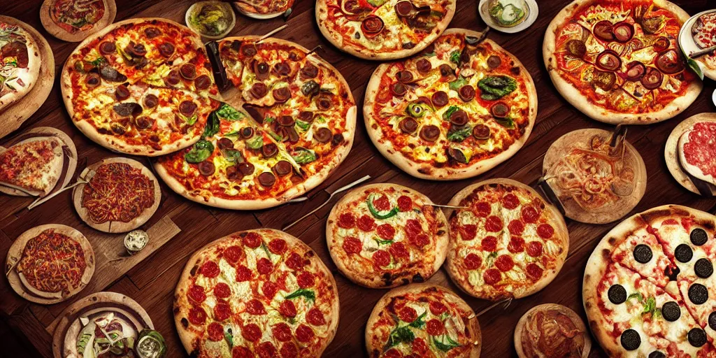 Prompt: a product picture of hundreds of pizzas, photographic filter, unreal engine 5, realistic, hyperdetailed, 8 k, cinematic, volumetric lighting, very realistic effect, hd, hdr, 4 k, sharp focus, octane render, ultra detailed, high resolution, trending on artstation in the style of albert dros glowing rich colors powerful imagery
