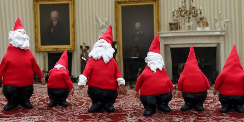 Prompt: evil gnomes in the White House