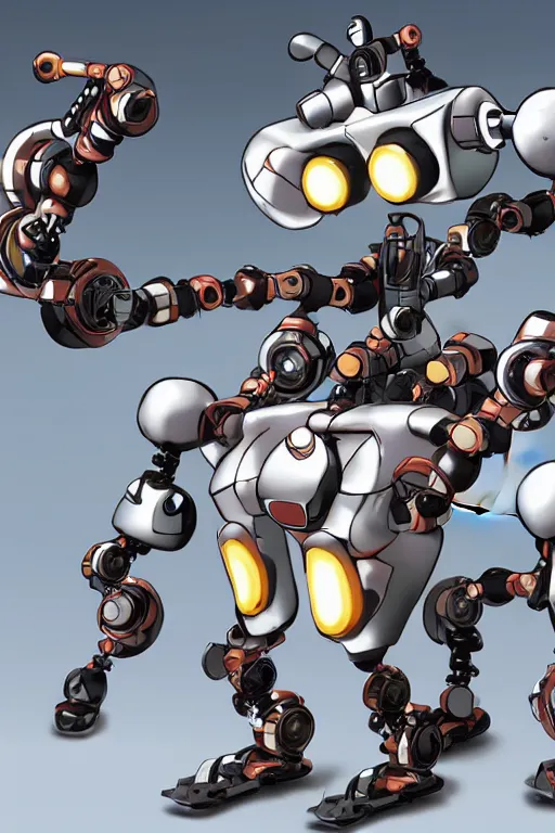 Prompt: a humanoid scarabrobot with big mechanical welding arms, inafune design, official mmx concept