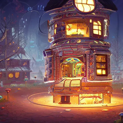 Prompt: futuristic gingerbread house in Night City, by Klaus Pillon, 4K, digital art, highly detailed, sharp, high energy