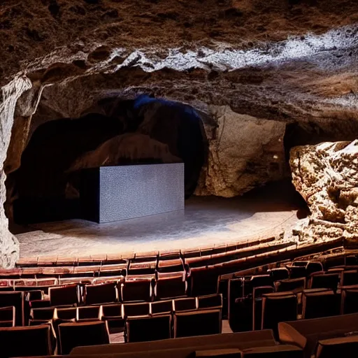 Image similar to an amphi-theatre set inside a dark cave