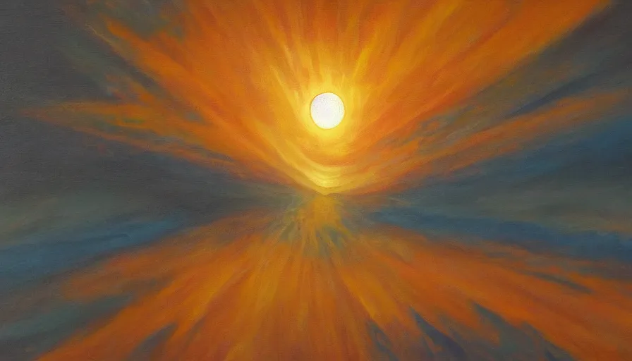 Image similar to the sun seen from earth with a hexagon in front, oil painting