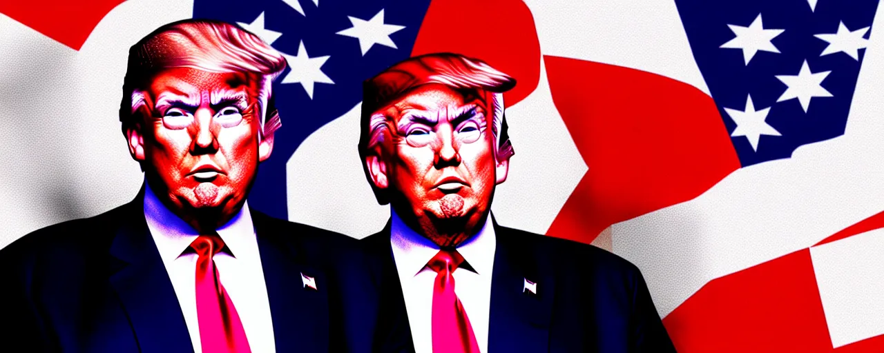 Image similar to graphic art of donald trump as a professional dancer in front of an american flag which covers the entire background