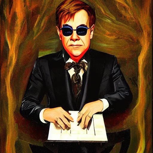 Image similar to the pianist elton john tarot card, digital, rider waite card, painting, ultradetailed, artstation, oil painting, ultradetailed, artstation