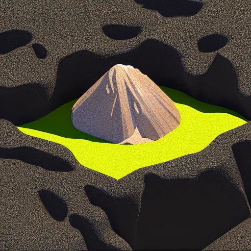 Prompt: icon of a [ volcano ]! in a rocky, viscous material, 3 d render isometric perspective rendered in cinema 4 d on dark background