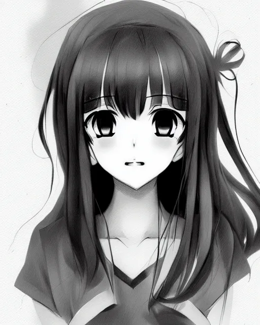 Image similar to portrait of cute girl, illustration concept art, anime, manga, pencil sketch, black and white trending pixiv fanbox