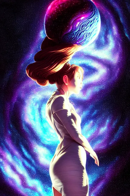 Image similar to azathoth girl wearing a dress made of milky way, seductive pose, occlusion shadow, specular reflection, rim light, unreal engine, artgerm, artstation, art by hiroaki samura and ilya kuvshinov and ossdraws, intricate, highly detailed 8 k, cosmic horror illustration, extremely beautiful shape of face and body