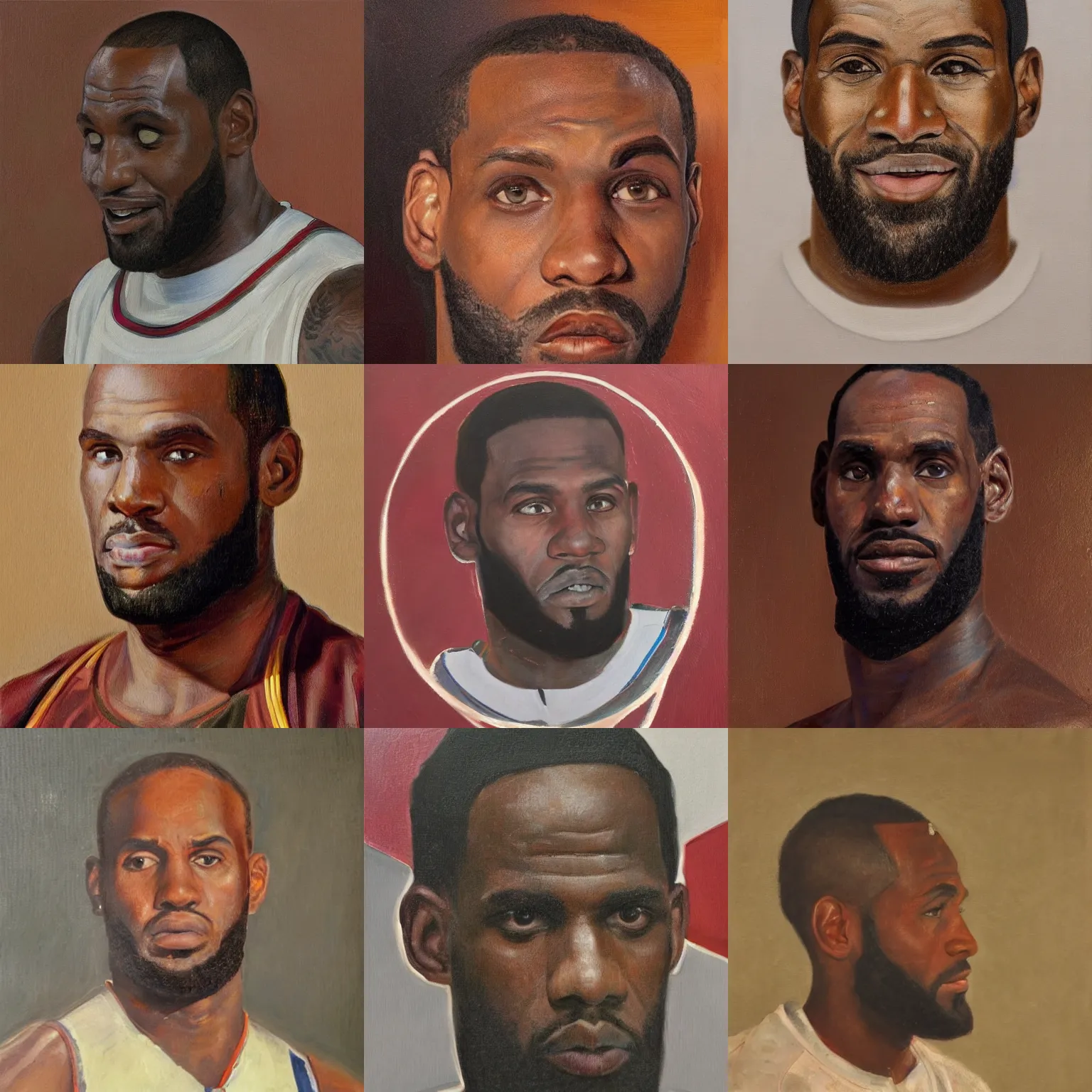 Prompt: facial portrait of lebron james, oil on canvas by william sidney mount - 1 7 9 2, trending on artstation