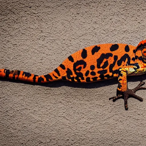 Prompt: a chameleon with leopard pattern on skin sitting on a brick wall, highly detailed, 8K, supersharp photo