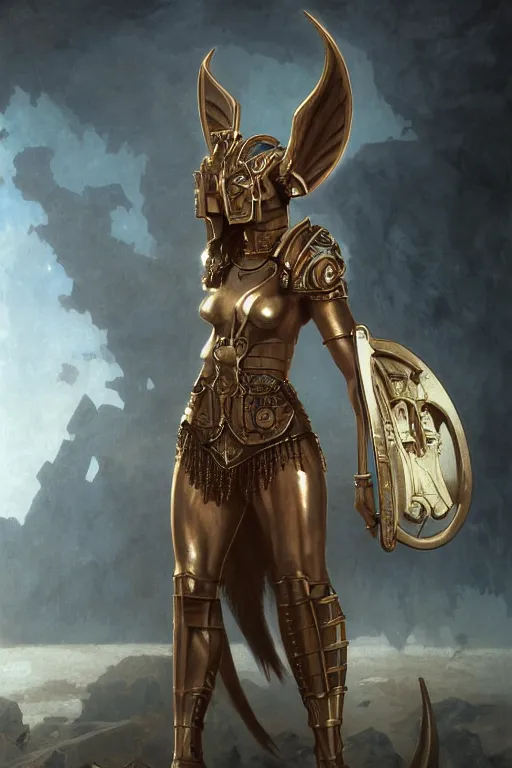 Image similar to Mystical Atlantean Cyborg, Regal, Realistic, Refined, full portrait of a beautiful female Anubis Valkyrie Warrior, Detailed Digital Art, Oil Painting, William-Adolphe Bouguereau, Steampunk, Walt Disney (1937), dynamic lighting, very beautiful, character illustration by Art Frahm, François Boucher, Highly Detailed, Cinematic Lighting, Unreal Engine, 8k, HD