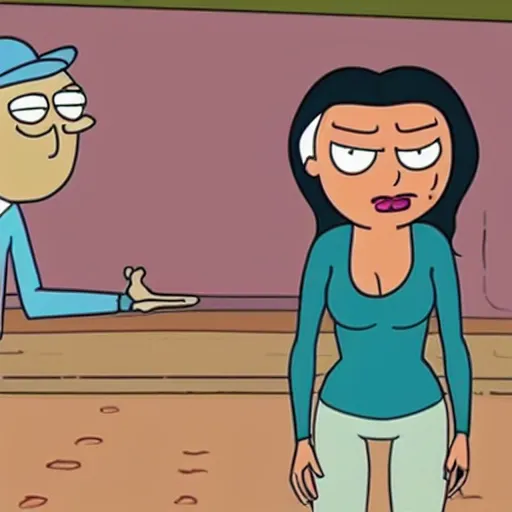 Image similar to kim kardashian in rick and morty doing squats