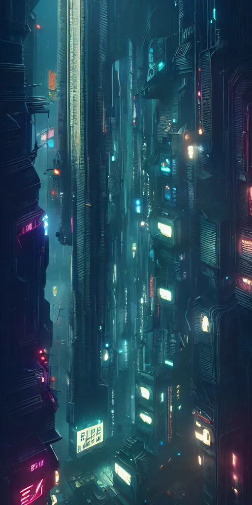 Image similar to epic cyberpunk cityscape : : blade runner, james guilleard, beeple, laurie greasley, dan mcpharlin : : ornate, dynamic, particulate, rich colors, intricate, elegant, highly detailed, centered, artstation, smooth, sharp focus, octane render, 3 d