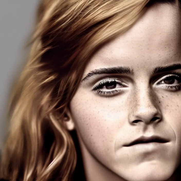 Image similar to emma watson looking forward. left angle. portrait by martin schoeller. detailed, 4 k, morning hour.
