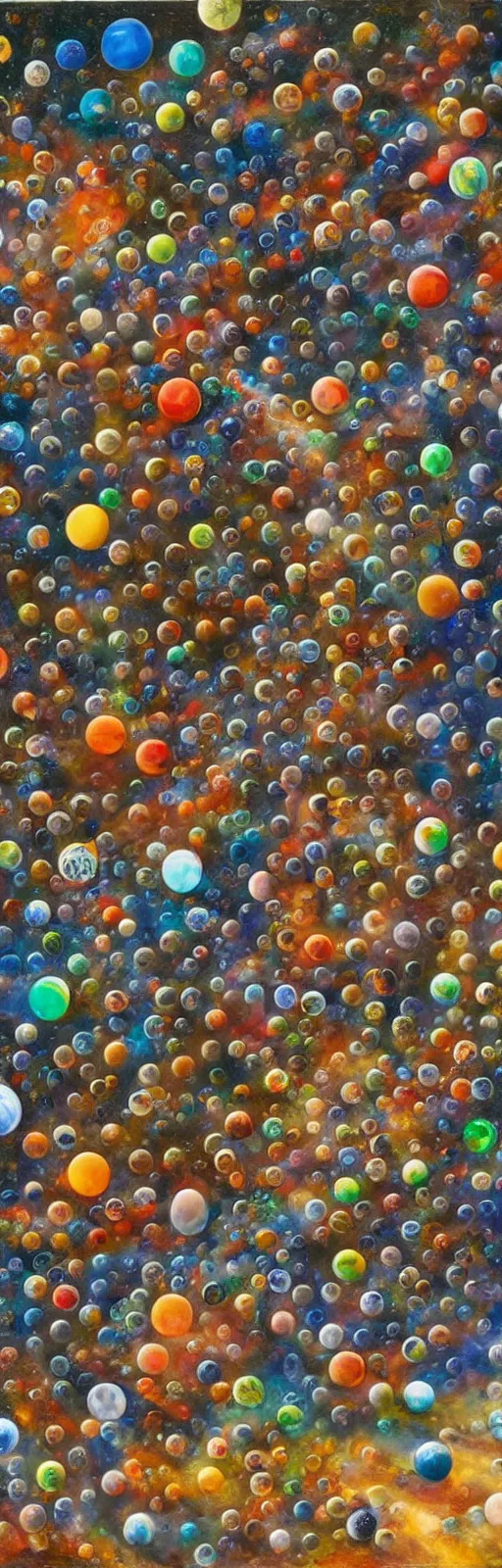 Prompt: Children playing marbles with the universe, detailed epic painting