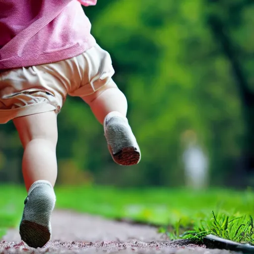 Image similar to baby running at full speed, photograph, outdoors