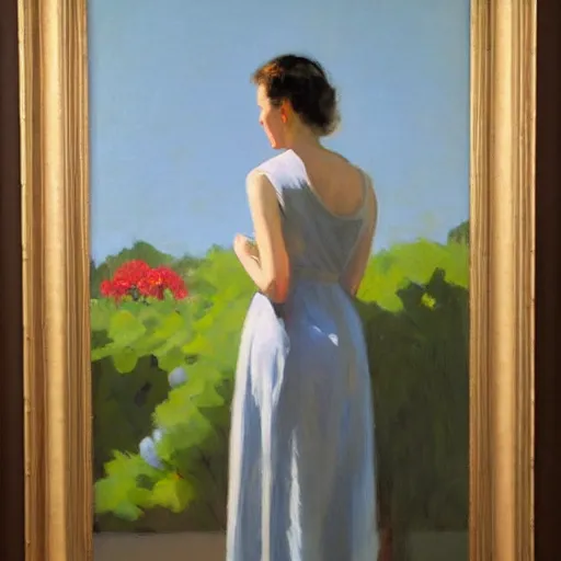 Image similar to flowers and lady, hopper, ben aronson 1950