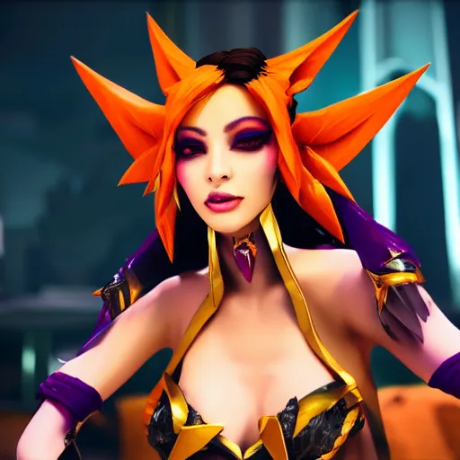 Prompt: still of pretty Xayah (League of Legends) in KDA More music video. 3d render, octane render, game art, realistic, highly detailed, trending on artstation, 4k, trending on artstation, pixar, cgsociety, unreal engine 5, redshift render, trending on artstation, blender, behance, cg