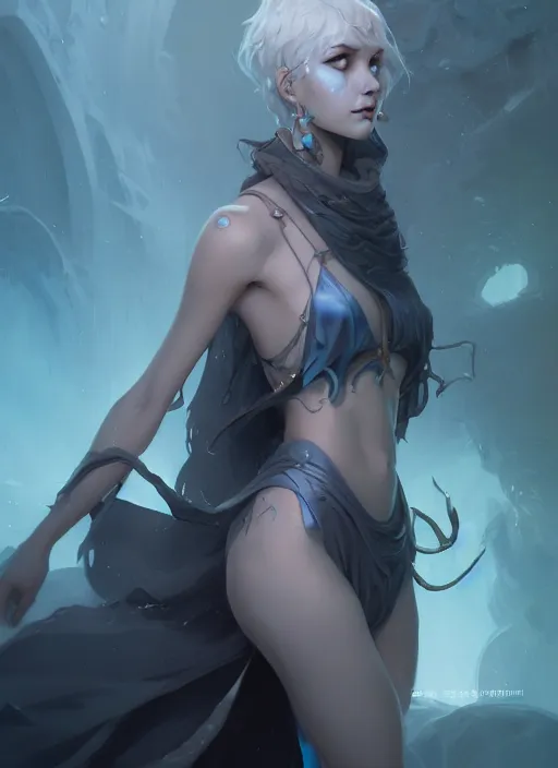 Image similar to character concept art of a dark fantasy female water witch, key visual, realistic shaded perfect face, fine details, dystopian environment and background, by stanley artgerm lau, wlop, rossdraws, james jean, andrei riabovitchev, marc simonetti, and sakimichan, trending on artstation