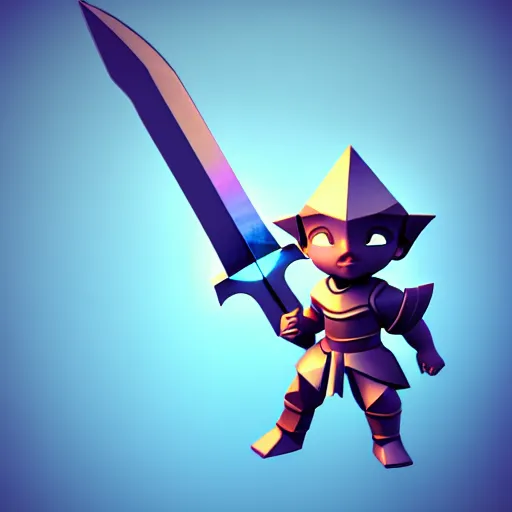 Prompt: sword of ancient civilization, magical power, 3 d, one object, low poly, lightning, mobile game, cute, illustration, d & d, twilight ray