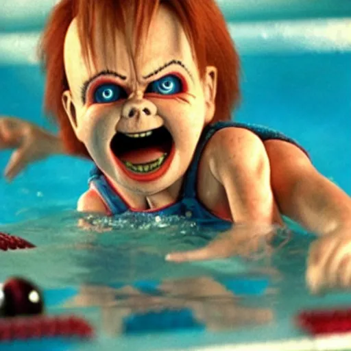 Prompt: chucky as a cool pool champ, movie still