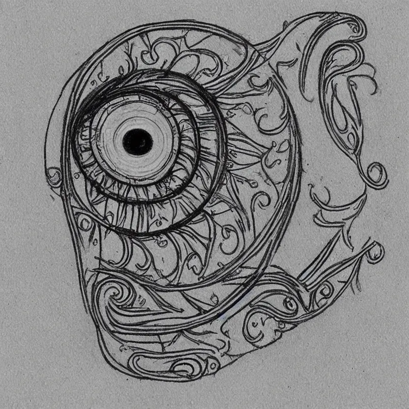 Prompt: art nouveau drawing of an evil eye charm