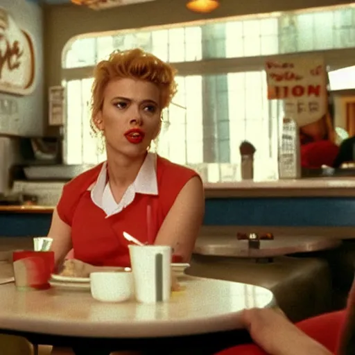 Image similar to a still of Scarlett Johansson as a waitress at the double r diner in Twin Peaks (1990)