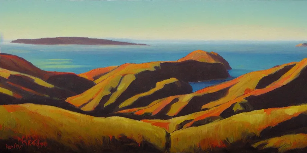 Image similar to marin headlands by olof krans, oil on board